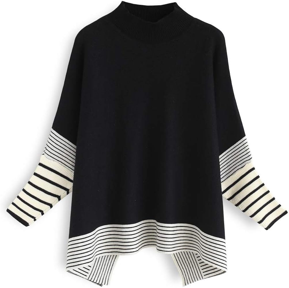 CHICWISH Women's Mustard/Black/Caramel/Olive/Grey Striped Oversize Soft Knit Cape Sweater Pullove... | Amazon (US)