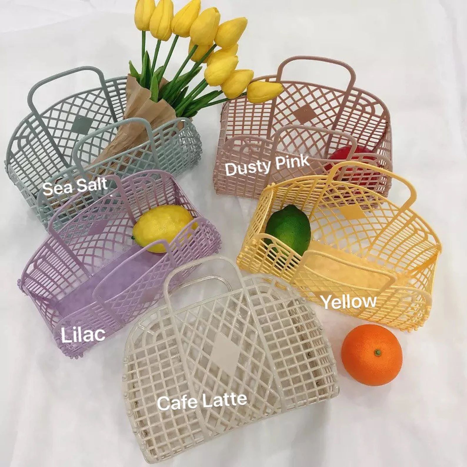 Small Retro Jelly Beach Basket Birthday Gift Favors Plastic Bag Storage Tote Purse Kids Valentine... | Etsy (US)
