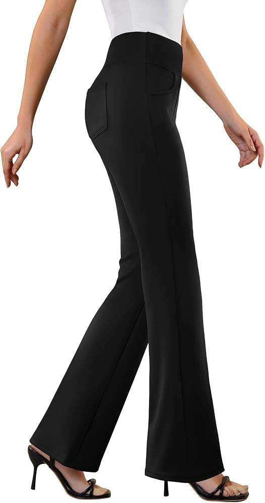 Womens Dress Pants Stretchy Work Pants Business Casual Office Trousers Pull On Flare Slacks with ... | Amazon (US)
