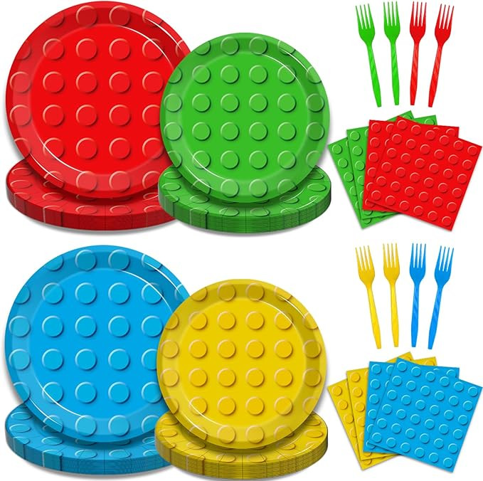 96 Pcs Building Block Party Supplies, Building Bricks Party Plates and Napkins Set Boys Girls Bui... | Amazon (US)