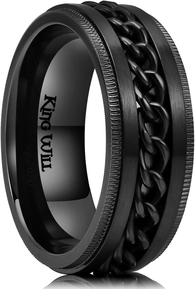 King Will Intertwine 8mm Spinner Ring Stainless Steel Fidget Ring Anxiety Ring for Men Black/Blue/Si | Amazon (US)