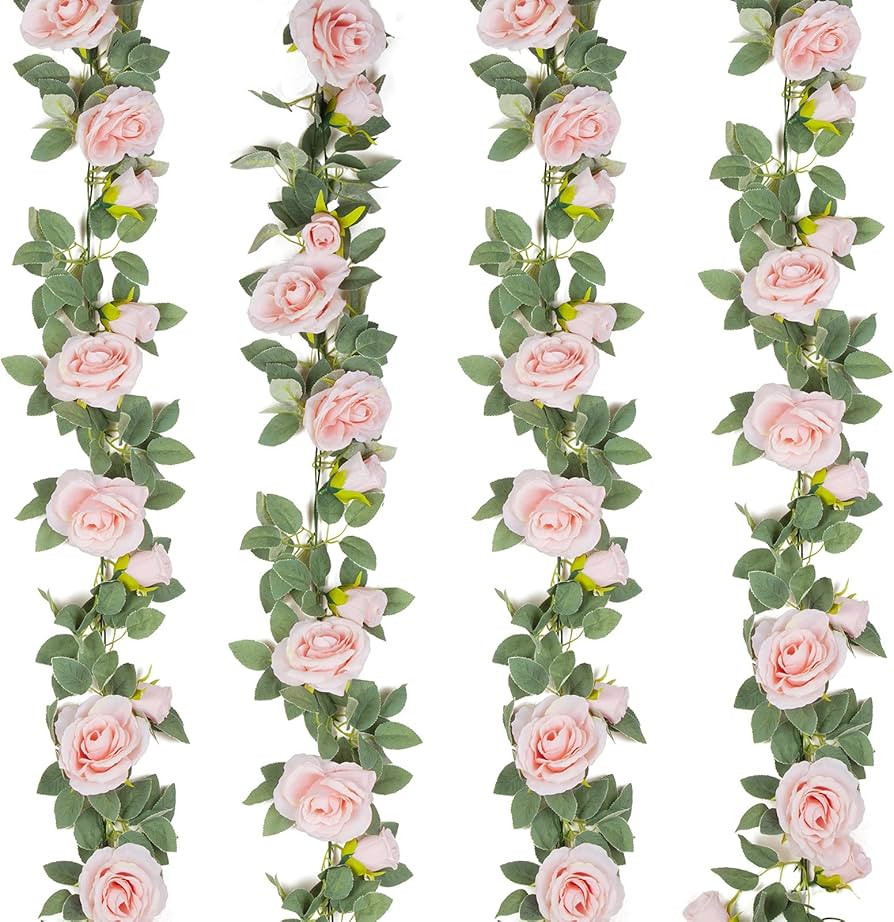 TELDRASSIL 4Pcs(26 FT) Artificial Rose Vine Fake Flower Garland Fake Silk Rose Hanging Vine for W... | Amazon (US)