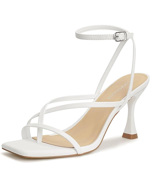 Women's Strappy High Heels Sandals Square Open Toe Ankle Strap Slingback Thong Stilettos Shoes fo... | Amazon (US)