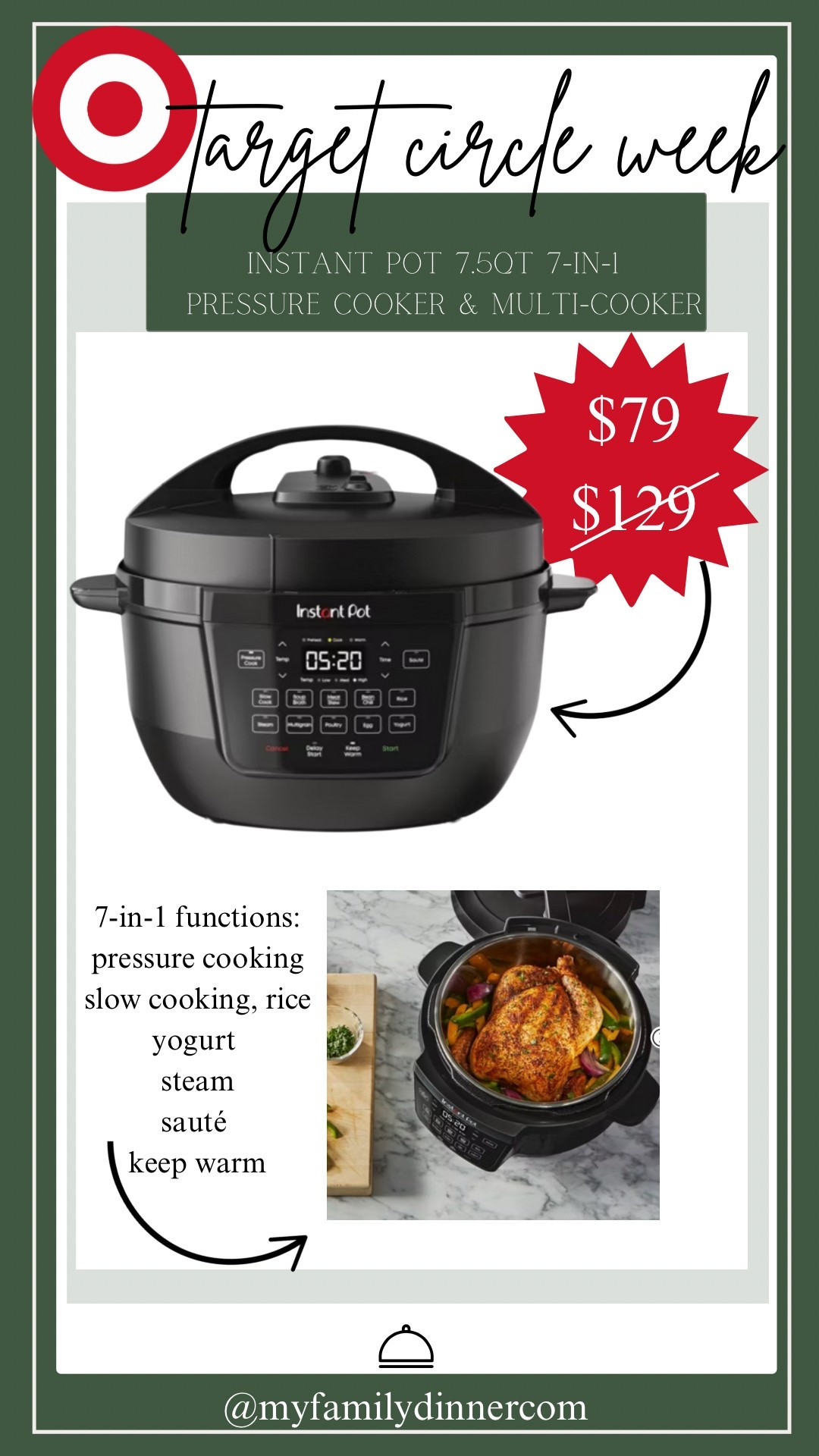 Target circle week is on! 
$50 off….Today only! 
Grab this 7.5 qt pressure cooker for under $80 for quick easy meals up to 70% faster! 

#LTKSaleAlert #LTKHome #LTKFindsUnder100