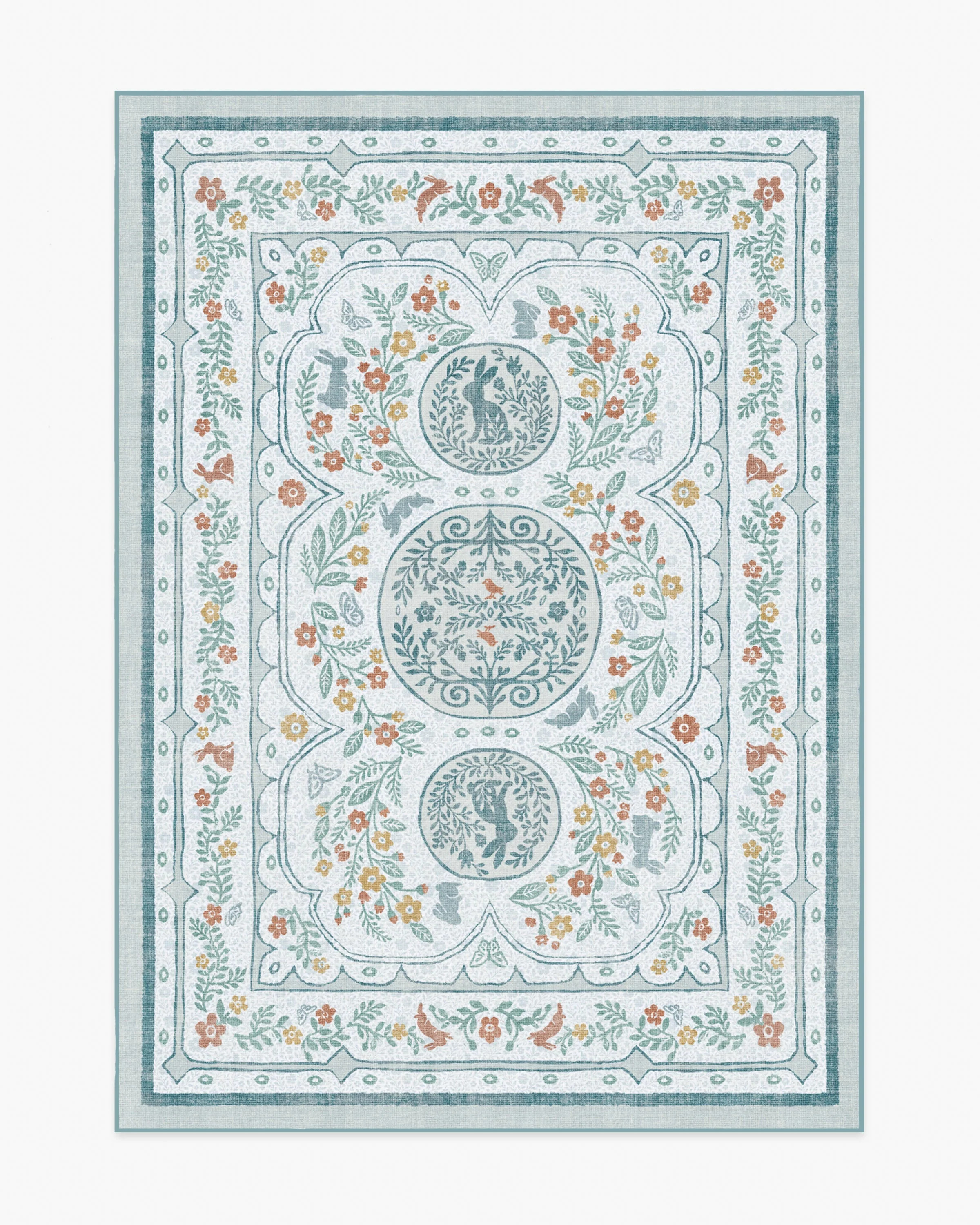 Twin Bunny Border Blue Flatwoven Rug | Ruggable
