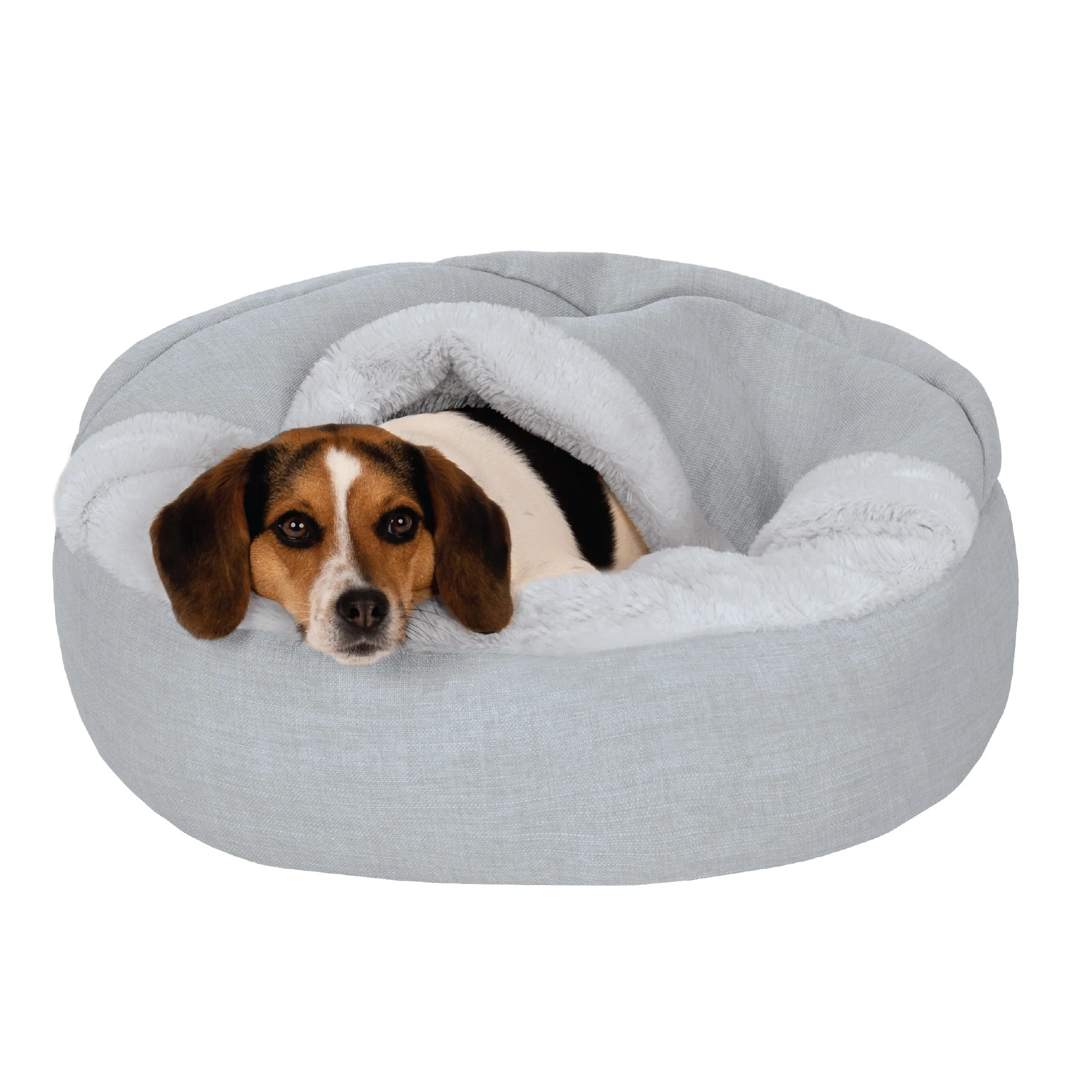 FurHaven Pet Products Plush & Performance Linen Hooded Donut Pet Bed for Dogs & Cats - Mist Gray,... | Walmart (US)