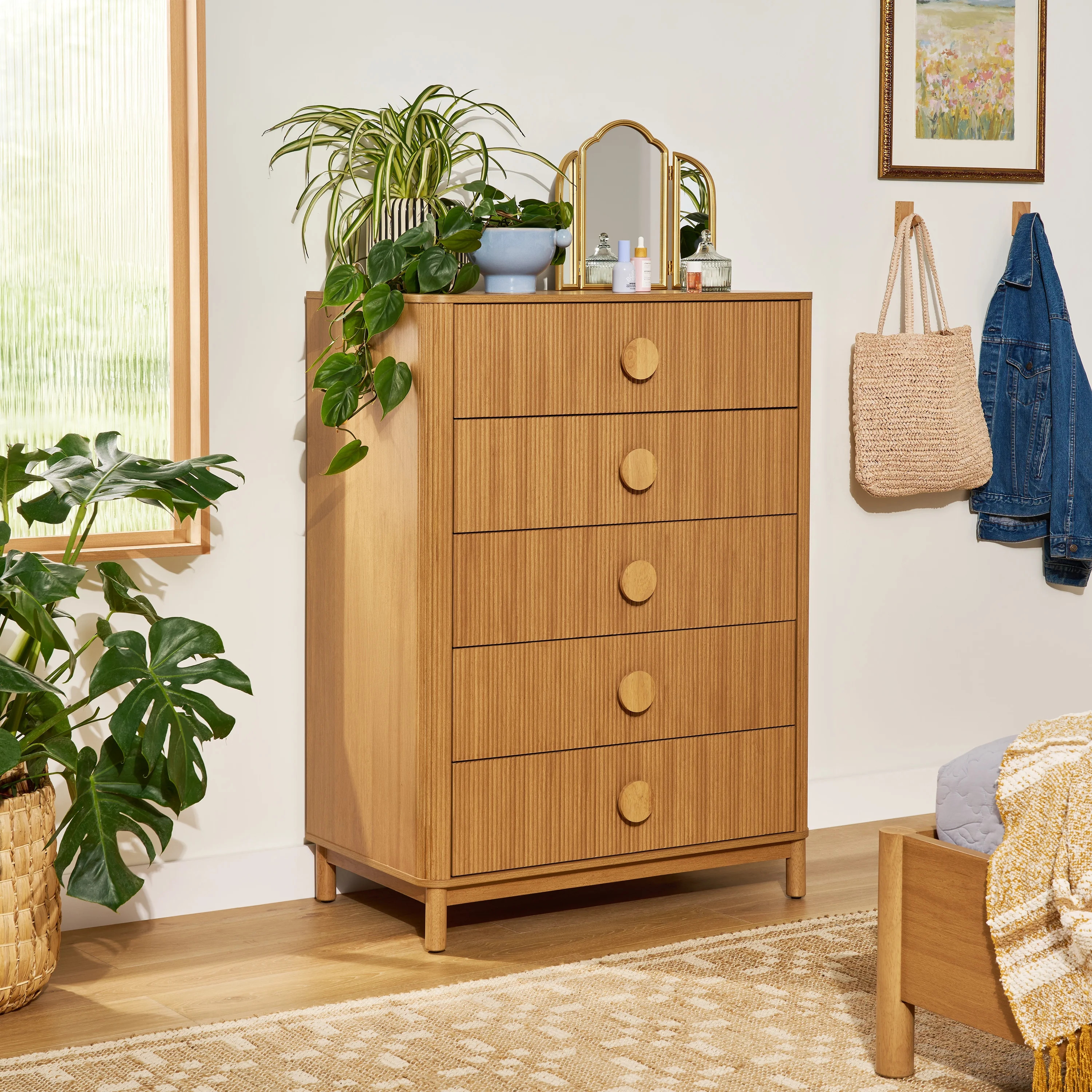 Beautiful Fluted 5-Drawer Dresser, Warm Honey Finish | Walmart (US)