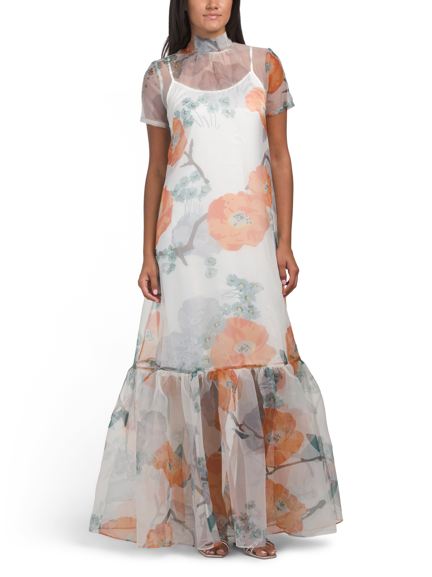 Short Sleeve Floral Long Dress | TJ Maxx