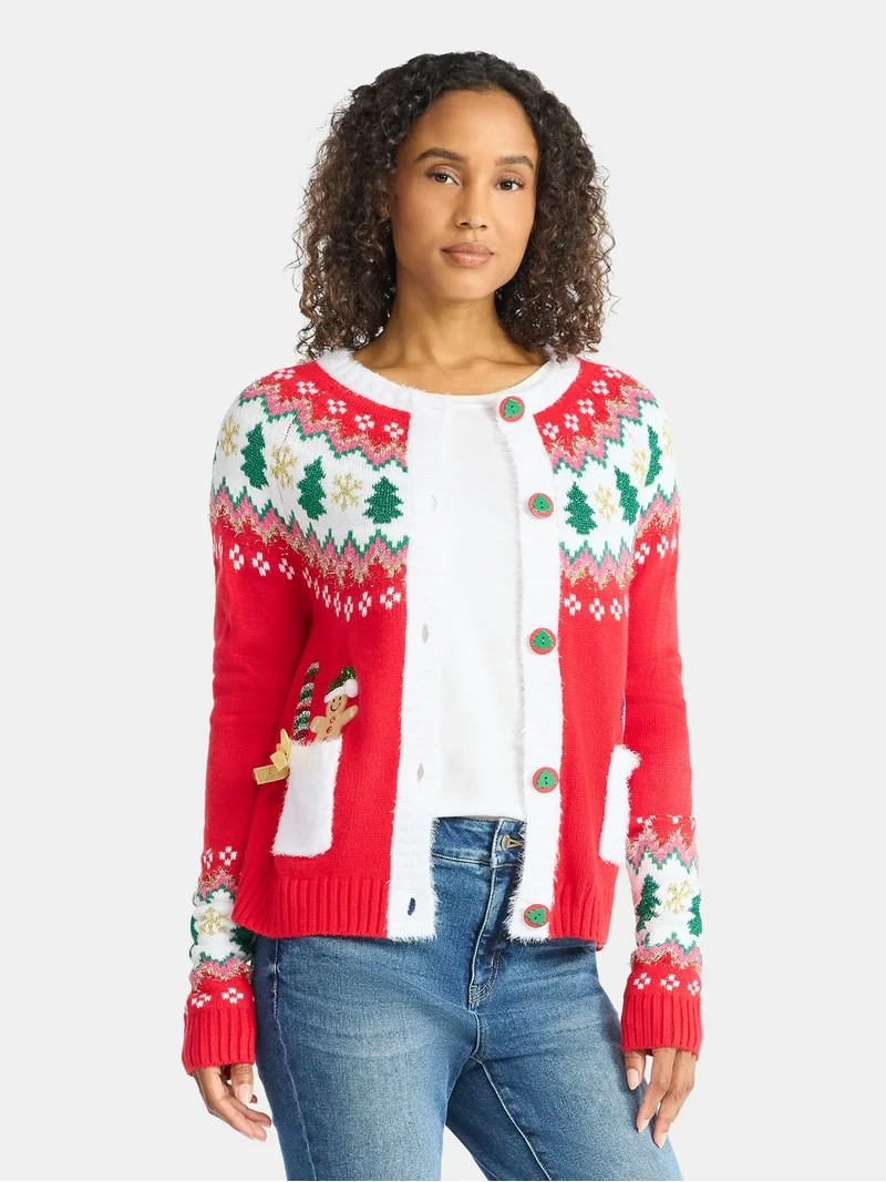 Women's Embellished Button Front Christmas Cardigan from Holiday Time, Sizes XS-XXXL - Walmart.co... | Walmart (US)