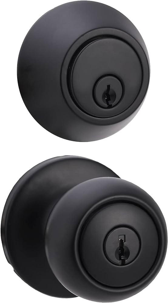 Amazon Basics Exterior Door Knob With Lock and Deadbolt, Coastal, Matte Black | Amazon (US)