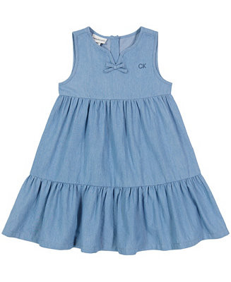 Little Girls Sleeveless Chambray Ruffle Hem Dress | Macy's