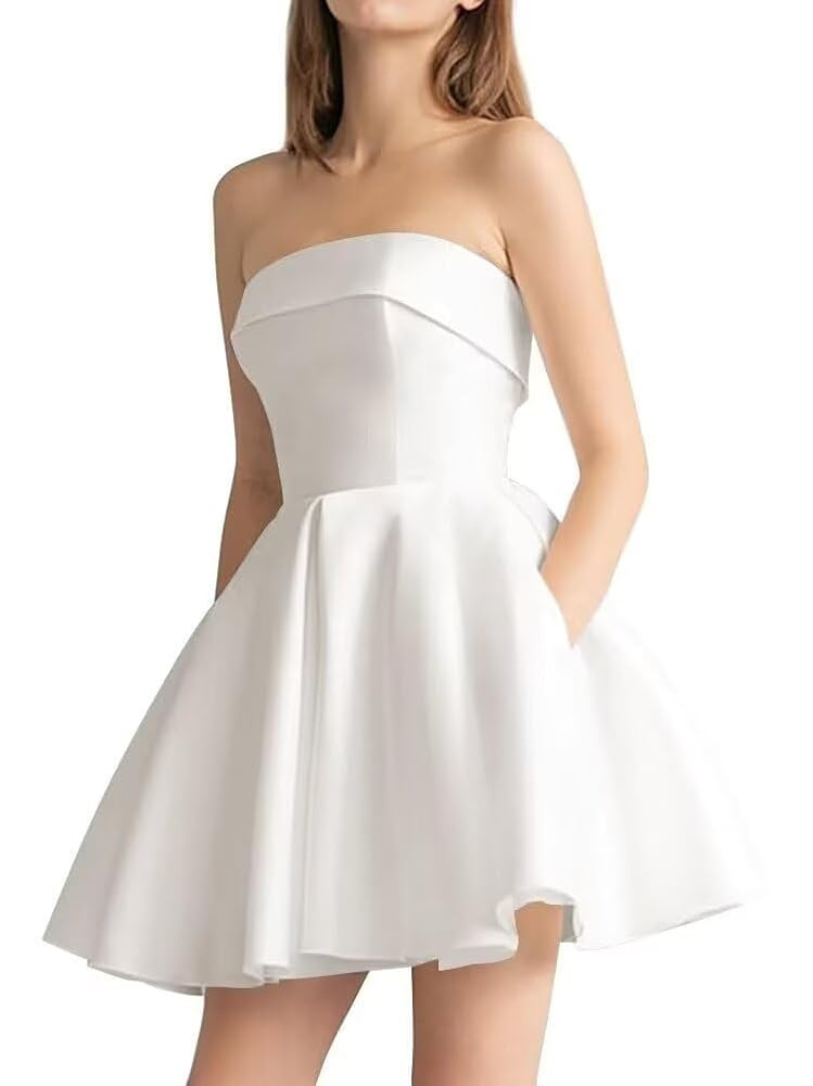 Tvuyet Strapless Homecoming Dresses for Teens 2025 Satin A Line Short Prom Dress with Pockets For... | Amazon (US)