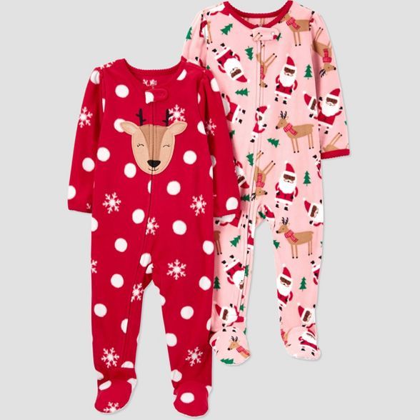 Baby Girls' Santa Fleece Footed Pajama - Just One You® made by carter's Pink/Red | Target