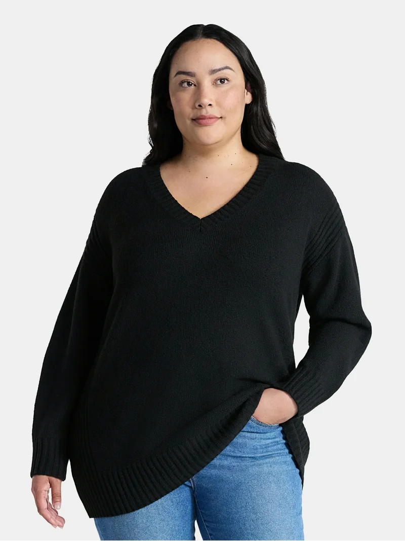 Terra & Sky Women's Plus V Neck Tunic Sweater, Lightweight, Sizes 0X-5X | Walmart (US)