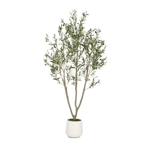 VIVATREES Olive Trees Artificial Indoor, 6FT Tall Faux Olive Tree with White Tall Planter, Artificial Plants with Natural Wood Trunk and Lifelike Fruits for Home Office Decor | Amazon (US)
