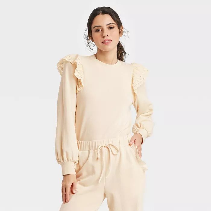 Women&#39;s Puff Sleeve Sweatshirt - Who What Wear&#8482; Cream L | Target