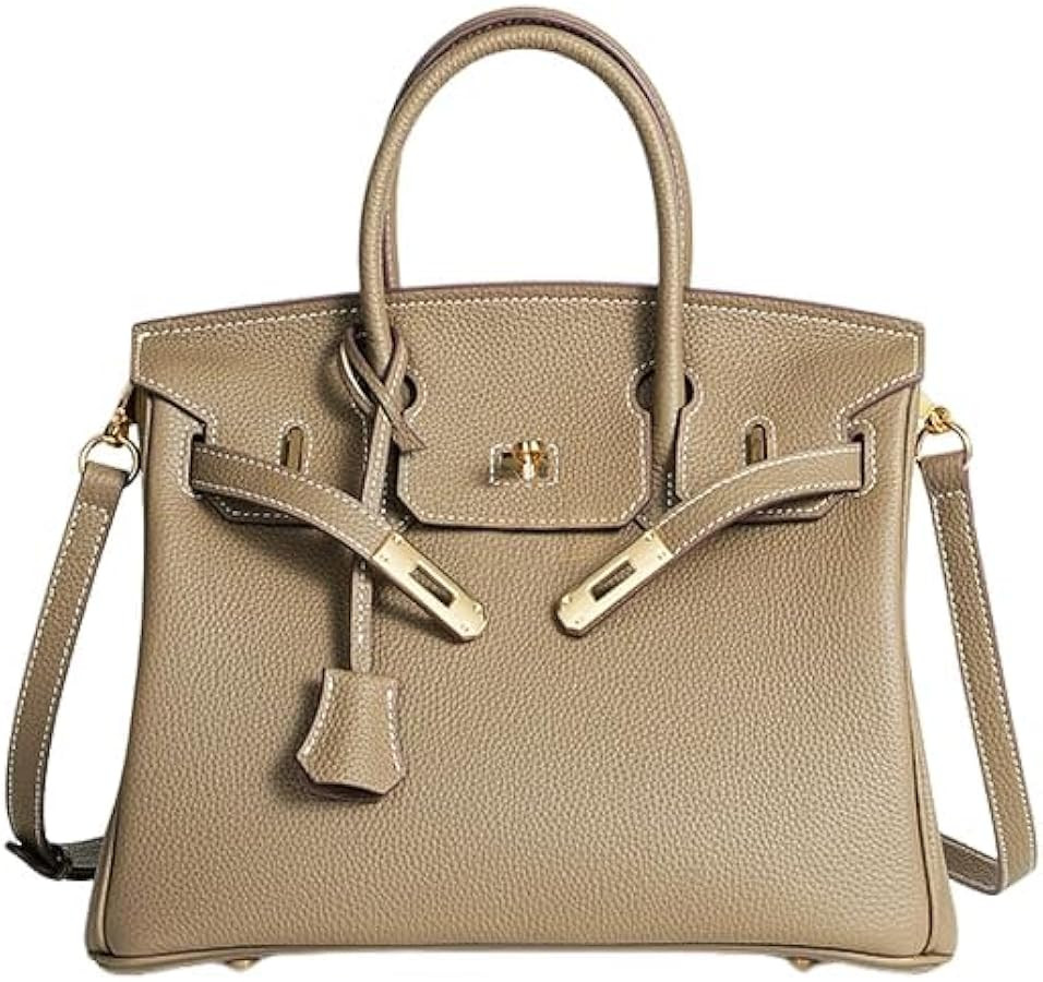 Handmade women's handbag with waxed thread, top-grain cowhide genuine leather, lock clasp and han... | Amazon (US)