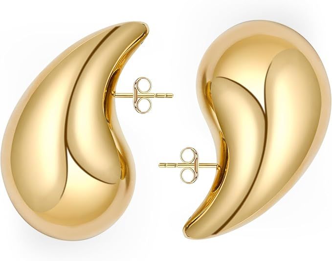 Ahokei Gold Earrings For Women Teardrop Earrings Gold Hoop Earrings For Women,Chunky Gold Earring... | Amazon (UK)