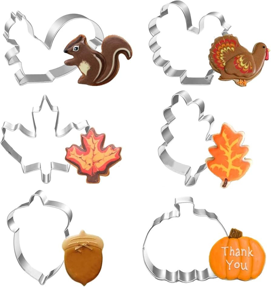 Fall Thanksgiving Cookie Cutter Set - 6PCS Large Holiday Fall Leaves Cookie Cutter Stainless Stee... | Amazon (US)