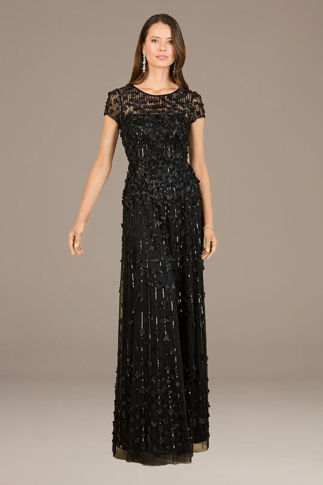 Lara A-Line Short Sleeve Beaded Floral Gown | David's Bridal