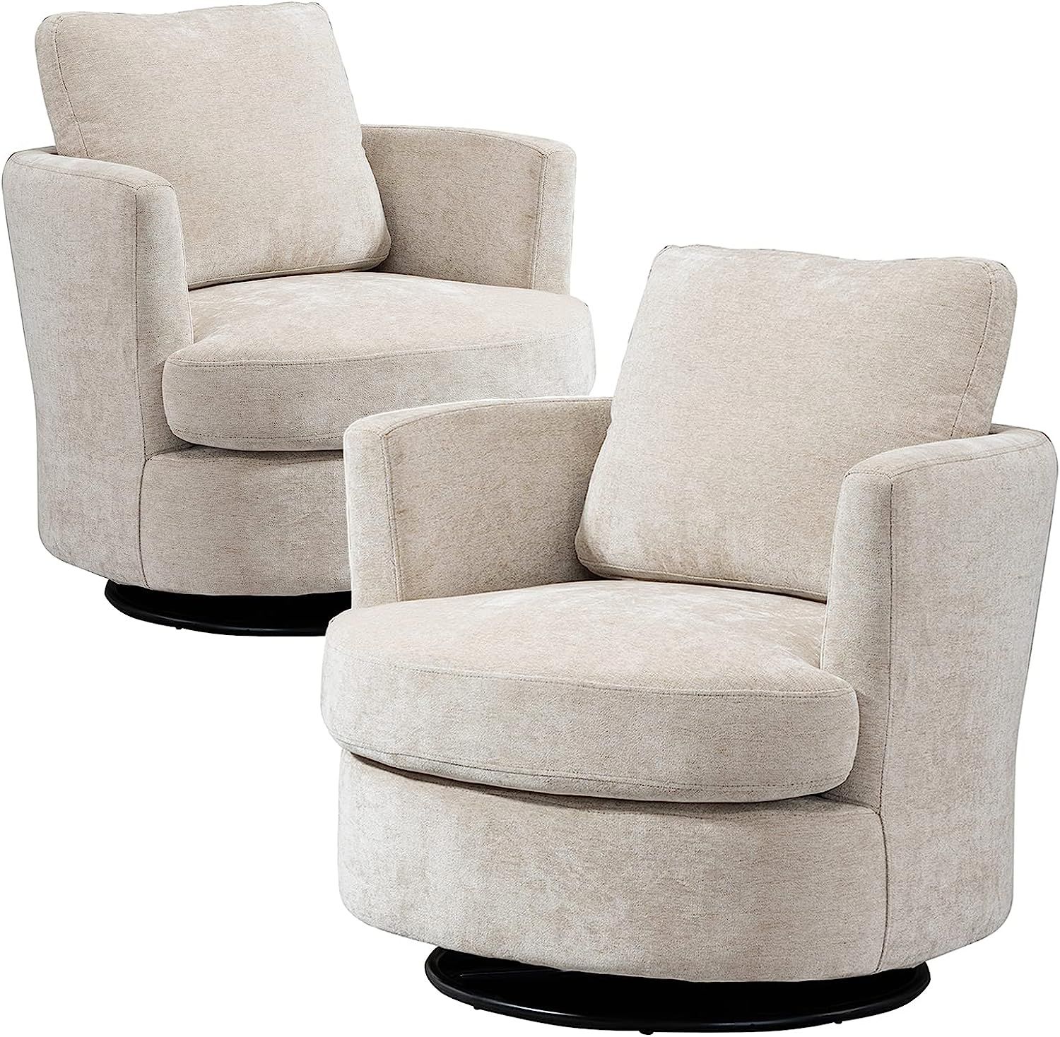 Swivel Barrel Chair Set of 2, 31.9" W Chenille Round Swivel Accent Chairs for Living Room, Comfy ... | Amazon (US)