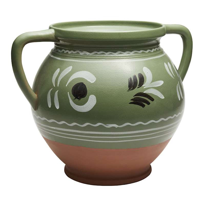 Green & Terracotta Flower Ceramic Vase, 10" | At Home