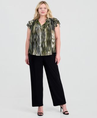Anne Klein Plus Size Ruffle-Sleeve Tie-Neck Blouse - Macy's | Macy's