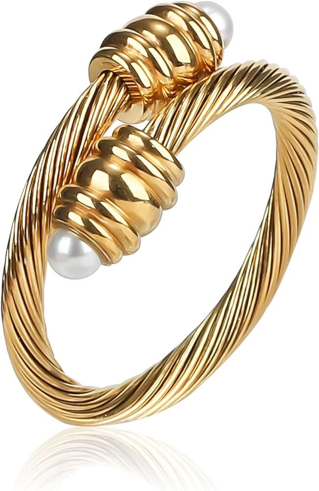 Cable Ring, a Cuff Pearl Ring Designed to Fit Finger Circumference Between 70mm-90mm | Amazon (US)