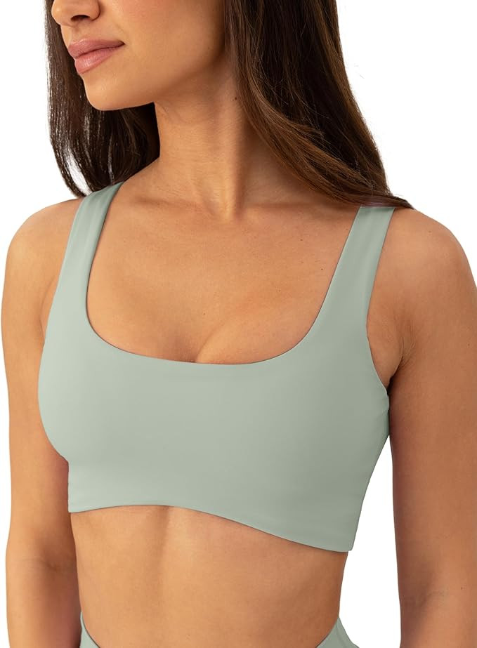 Curve Hem Scoop Neck Sports Bra for Women - Medium Support Buttery Soft Low Cut Workout Yoga Bras... | Amazon (US)
