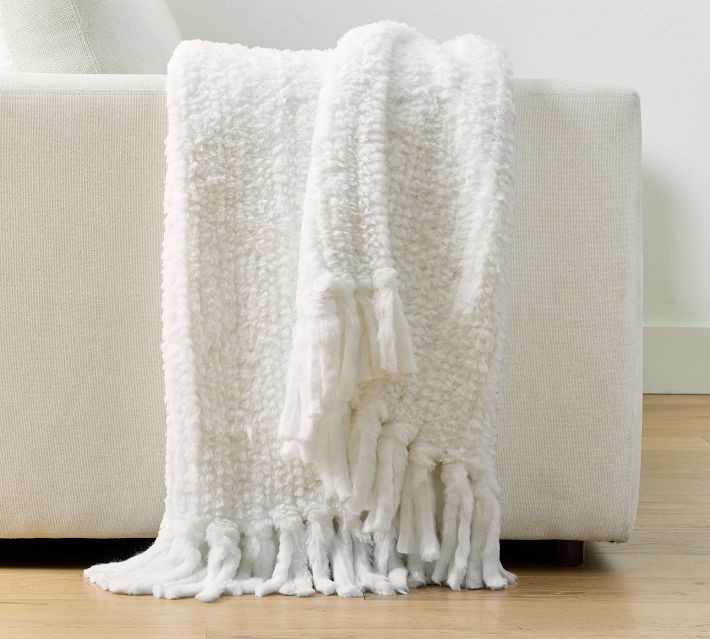 Monique Lhuillier Avryll Faux Fur Throw, 50"" x 60"", Ivory | Pottery Barn (US)