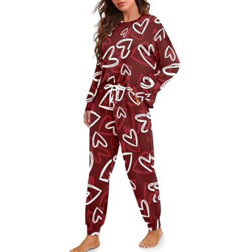TOFRIMADE Valentines Pjs Spring Pajamas Love Heart Pajamas Set Drawstring Pajama Pants Long Sleeve Tops Pj Sleepwear Cozy Lounge Wear Jogger Sets for Valentines Day Gifts | Amazon (US)