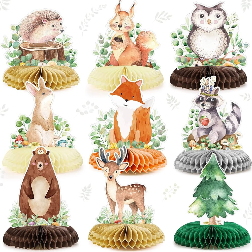 Fumete 9 Pack Woodland Animals Honeycomb Centerpieces 3D Table Topper Woodland Animals Centerpiec... | Amazon (US)