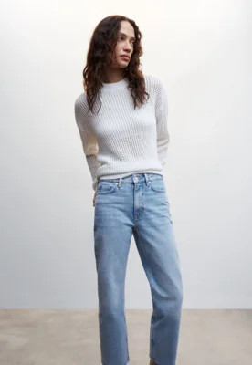 Calça Cropped Jeans Mango Reta Estonada Azul | Dafiti (BR)