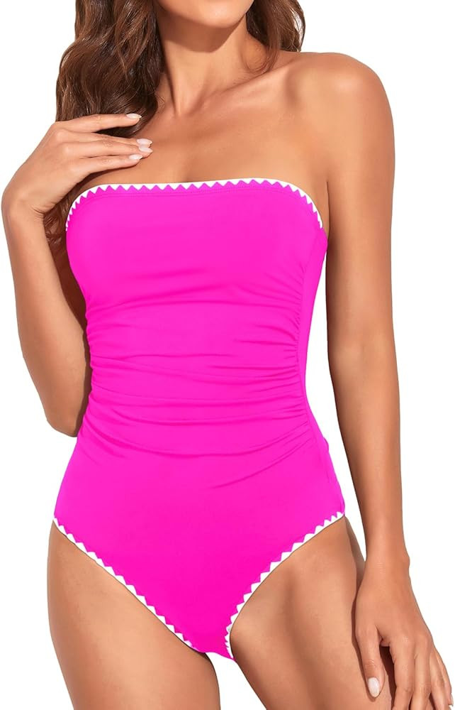 Holipick Women Tummy Control One Piece Swimsuits Strapless Bandeau Bathing Suits Slimming Halter ... | Amazon (US)