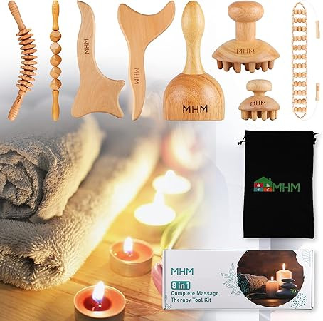 MHM 8-in-1 Complete Wood Therapy Massage Tool Set for Body Shaping - Durable and Comfortable Mass... | Amazon (US)