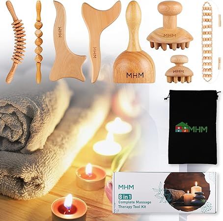 MHM 8-in-1 Complete Wood Therapy Massage Tool Set for Body Shaping - Durable and Comfortable Mass... | Amazon (US)