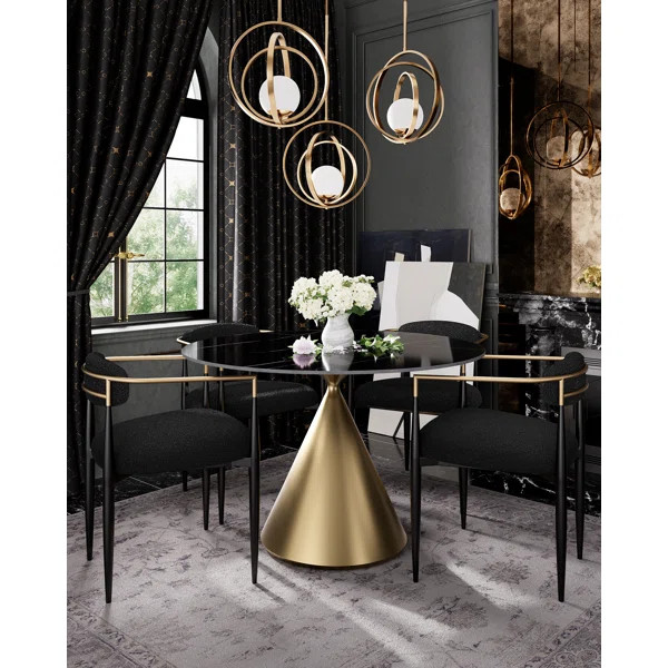 47" Round Faux Marble Dining Set with 4 Dining Arm Chairs for Kitchen, Dining Room | Wayfair North America