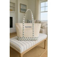 Personalized Canvas Tote, Embroidered Monogram Tote Bag, Custom Preppy Boat Monogramed Beach Bag | Etsy (US)