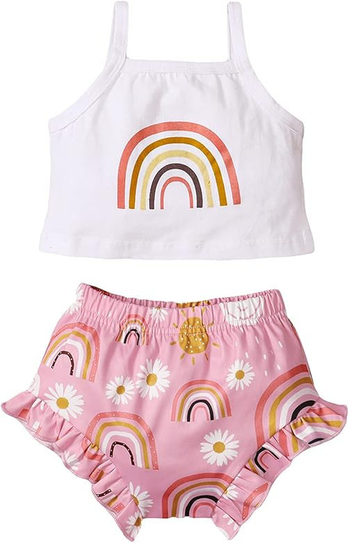 Thorn Tree Newborn Baby Girl Clothes Cotton Infant Romper Headband Shorts Play Wear Summer Rainbow O | Amazon (US)
