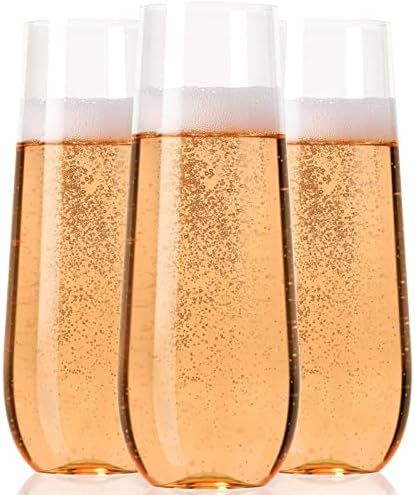 30 Plastic Stemless Champagne Flutes - Disposable Unbreakable toasting glasses, 30 pack | Clear F... | Amazon (US)