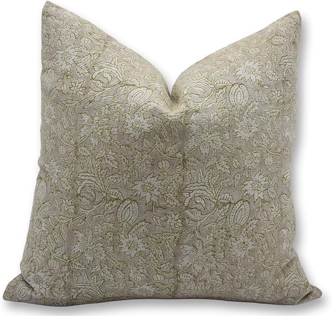 Handmade Block Print Thick Linen 18X18 Throw Vintage Pillowcase Cushion Cover with Zipper for Sof... | Amazon (US)