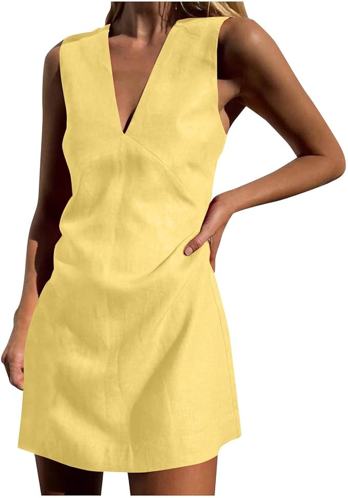 Tank Dresses for Women Summer Casual Loose Fit V Neck Sleeveless Sundress Trendy Solid Beach Vaca... | Amazon (US)