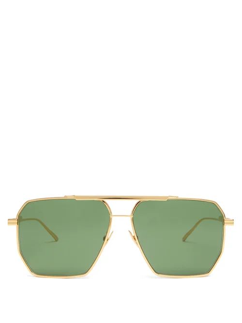 Bottega Veneta - Aviator Metal Sunglasses - Womens - Green | Matches (US)