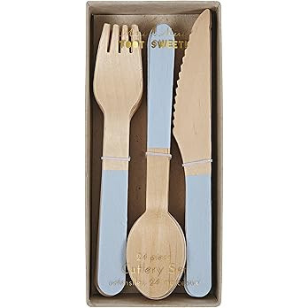 Meri Meri, Soft Blue Wooden Cutlery Set, Birthday, Party Decorations | Amazon (US)