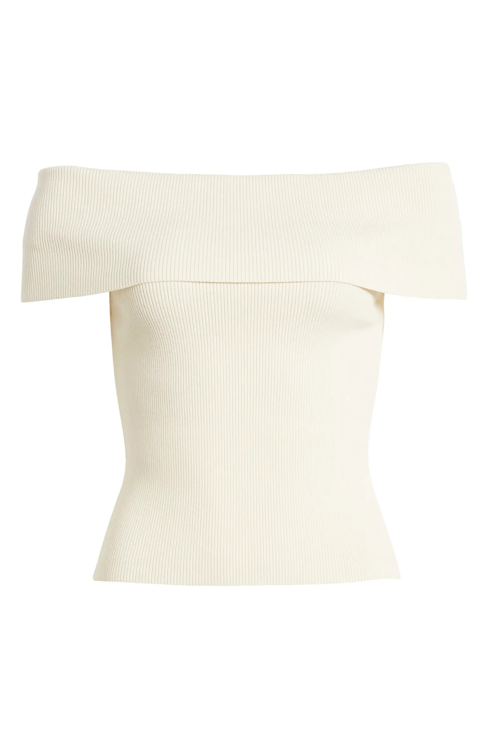Open Edit Foldover Off the Shoulder Short Sleeve Rib Sweater | Nordstrom | Nordstrom