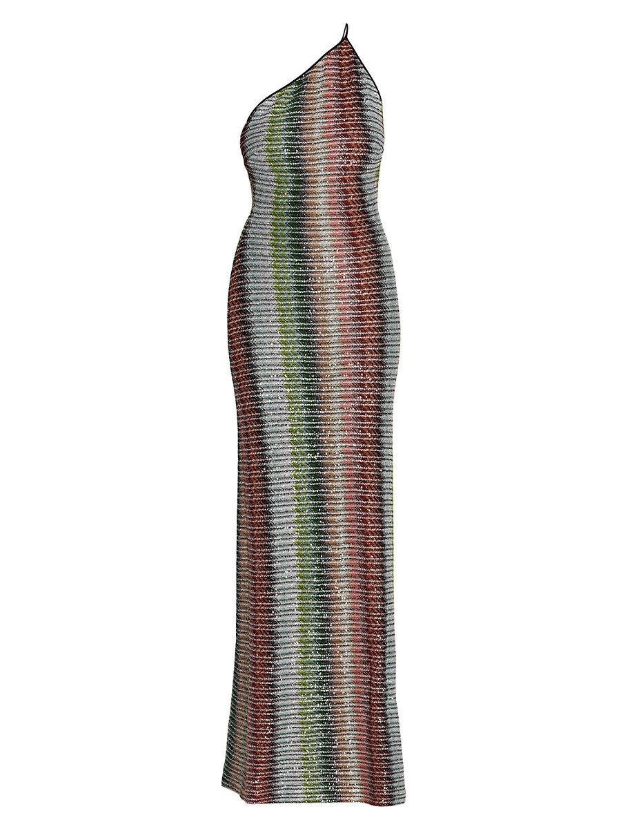 Women's Zigzag Embellished Knit One-Shoulder Maxi Dress - Multicolor Green Red - Size 0 | Saks Fifth Avenue
