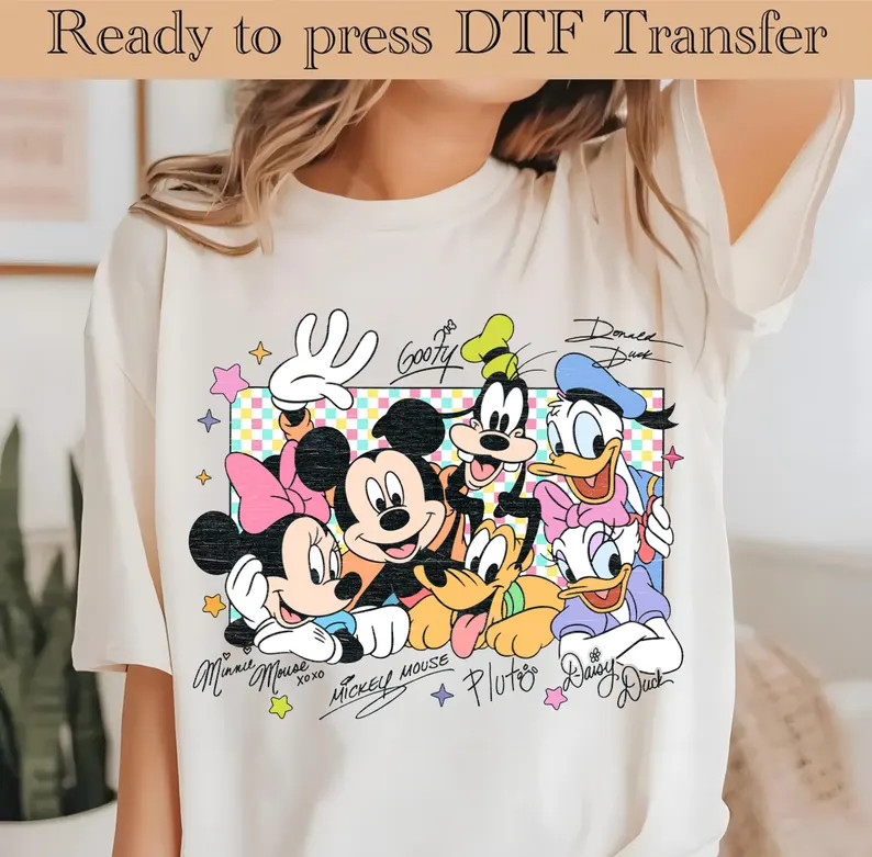 Retro Disney Characters DTF Transfer, Mickey and Friends Retro Ready to Press, Disneyland DTF Tra... | Etsy (US)