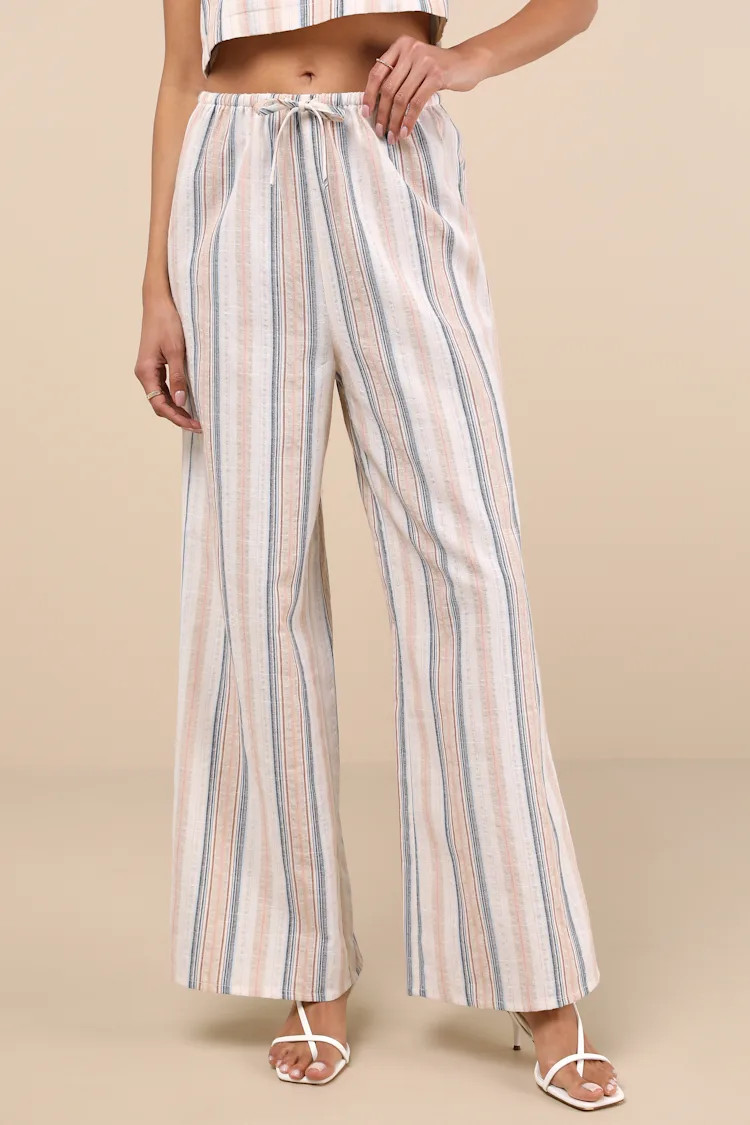 Raylon White Multi Striped Wide-Leg Pants | Lulus