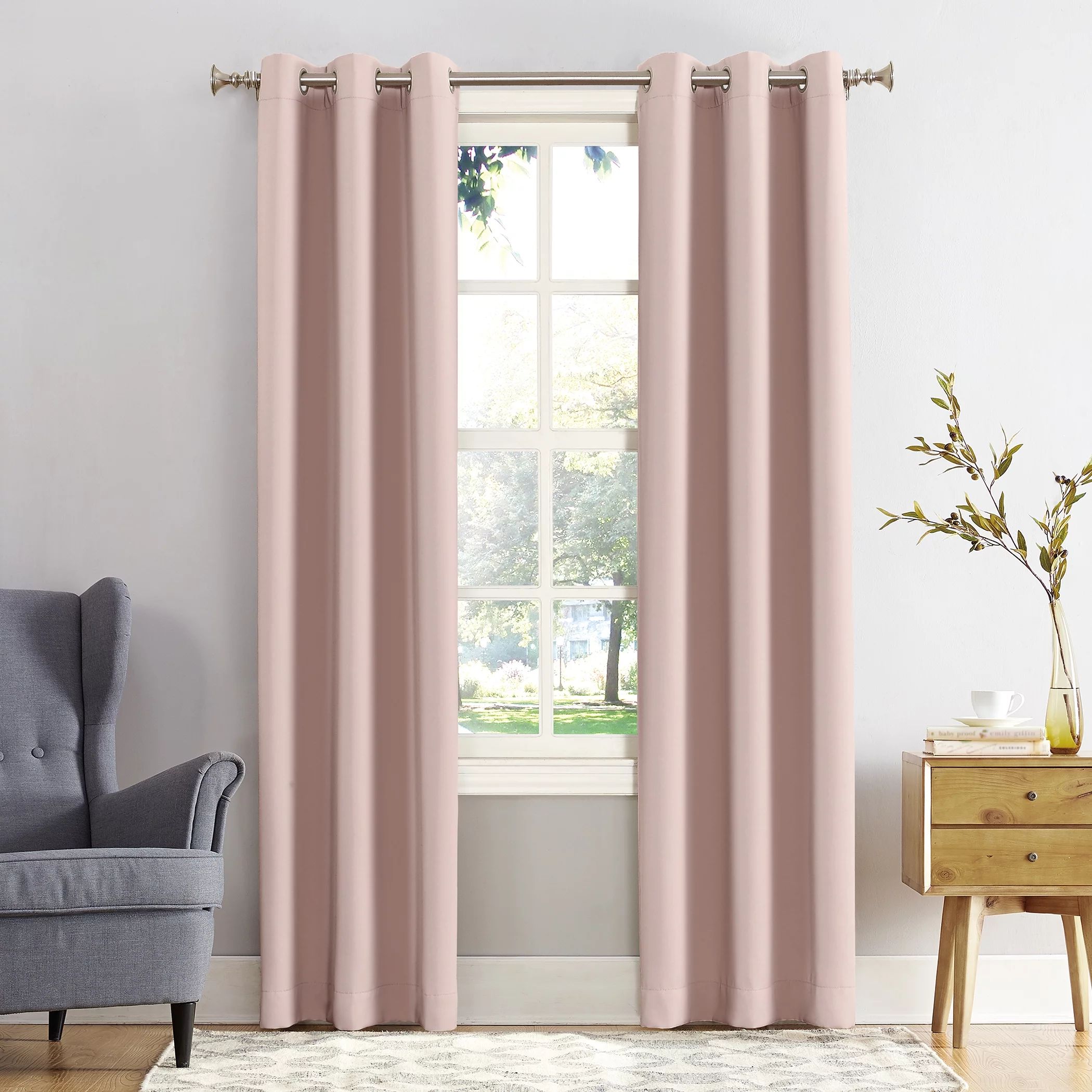 Sun Zero Nolan Energy Efficient Blackout Grommet Single Curtain Panel, 40" x 54", Blush Pink - Wa... | Walmart (US)