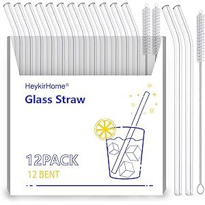 HeykirHome 12-Pack Reusable Glass Straws,Size 8''x10 MM,Including12 Bent with 2 Cleaning Brush- P... | Amazon (US)